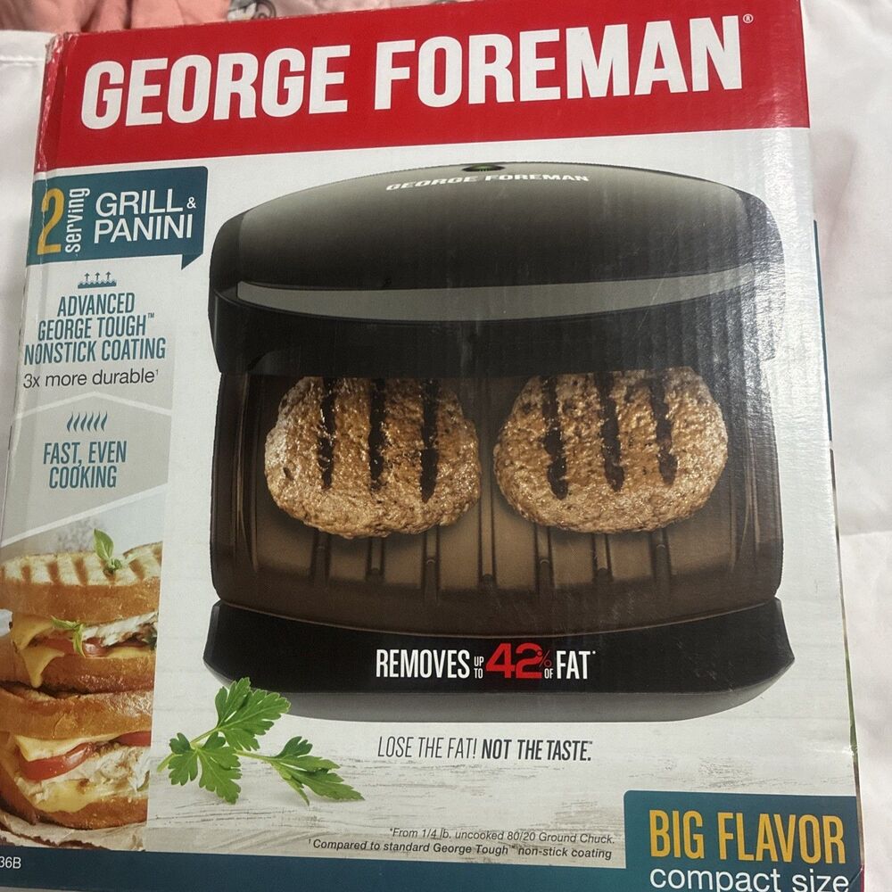 George Foreman GR136B Indoor 2-Serving Grill Non-Stick Coating RD DESCRIPTION